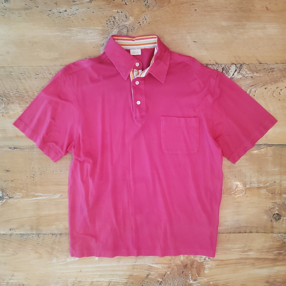 Brioni Short Sleeve Polo Shirt Bright Pink- Size M